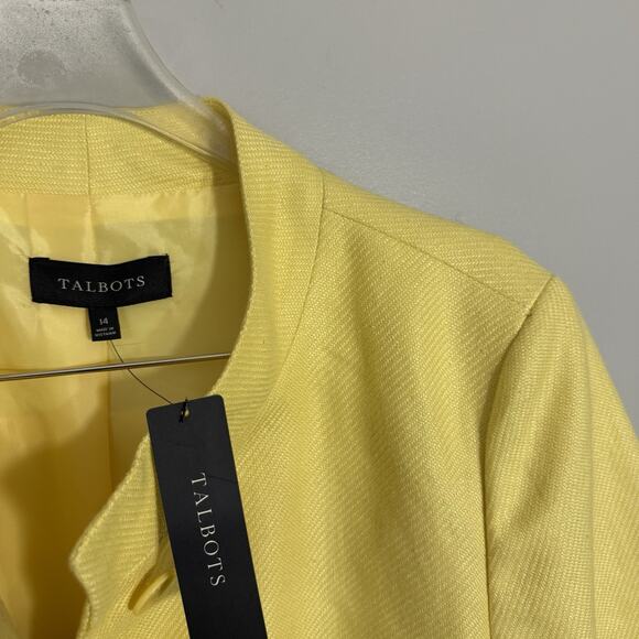 Talbots 100% Linen Blazer Pockets Size 14 Yellow Collarless New - Picture 5 of 7
